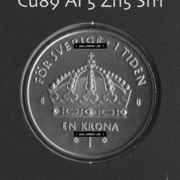 Grau bzw. s/w Münzen Schweden Umlaufmünze 2001-2012, 1 Krone 2001 KMS, Bild mit Rückseite der Münze als Bildmaterial Sammlung Graustufen