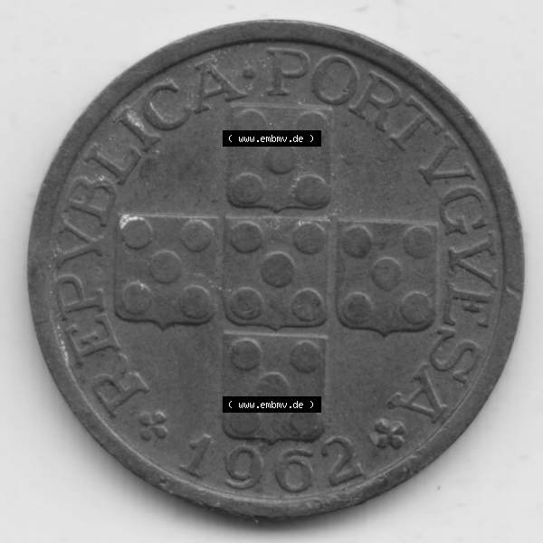 Grau bzw. s/w Münzen Portugal Umlaufmünze 1942-1969, 10 Centavos 1962. Rückseite der portugiesischen Umlaufmünze aus Portugal vor der Euro-Einführung in Portugal zum katalogisieren... Sammlung Graustufen