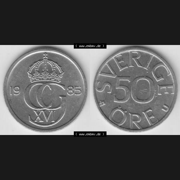 Grau bzw. s/w Münzen Schweden Umlaufmünze 1976-1991, 50 Öre 1985, Bild mit Vollansicht als Bildmaterial Sammlung Graustufen