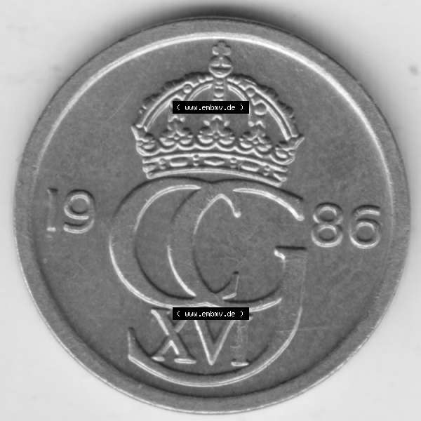 Grau bzw. s/w Münzen Schweden Umlaufmünze 1976-1991, 10 Öre 1986. Münzen aus Schweden als Bildmaterial für Sammler und Münzen-Webseiten hier im online Katalog und Datenbank... Sammlung Graustufen
