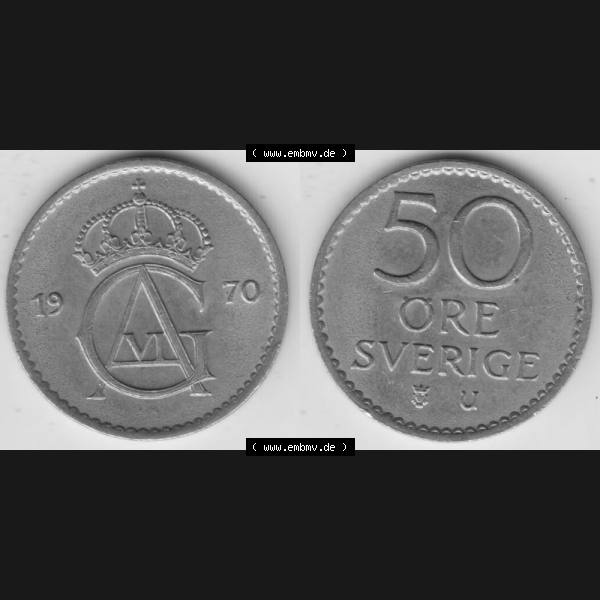 Grau bzw. s/w Münzen Schweden Umlaufmünze 1962-1973, 50 Öre 1970, Bild mit Vollansicht als Bildmaterial Sammlung Graustufen