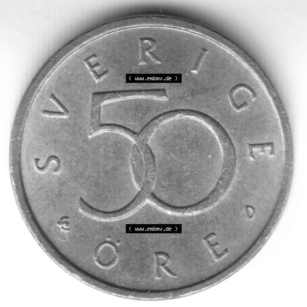 Grau bzw. s/w Münzen Schweden Umlaufmünze 1992-2009, 50 Öre 1992, Bild mit Rückseite der Münze als Bildmaterial Sammlung Graustufen