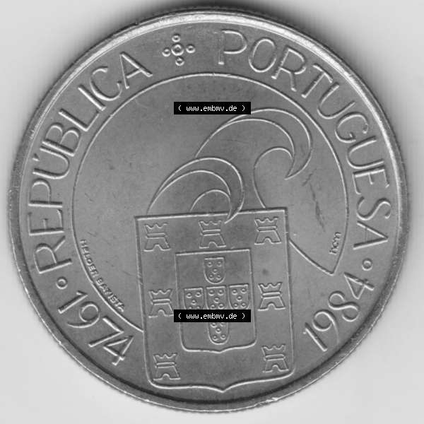 Grau bzw. s/w Münzen Portugal Gedenkmünze 1984-1984, 25 Escudos Democracia Liberdade, Abril 1984, Demokratie und Freiheit . Vorderseite der Gedenkmünze aus Portugal zum katalogisieren... Sammlung Graustufen