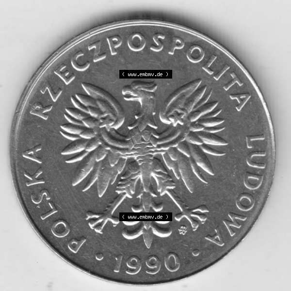 Grau bzw. s/w Münzen Polen Umlaufmünze 1989-1990, 20 Zlotych 1990 (1) Sammlung Graustufen