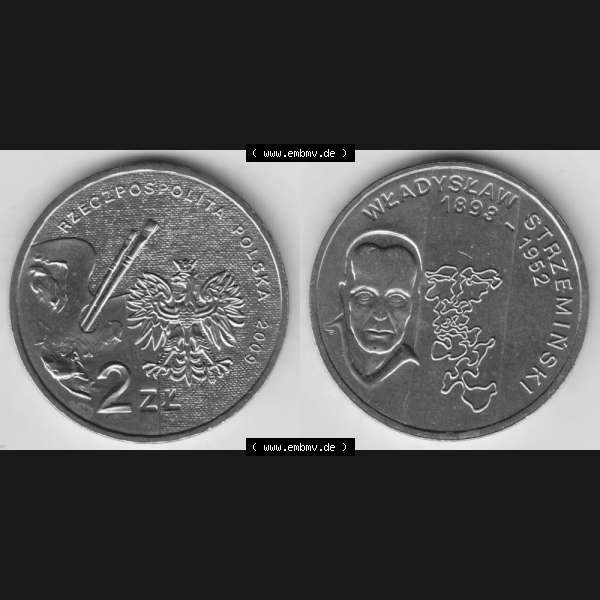Grau bzw. s/w Münzen Polen Gedenkmünze 2009-2009, 2 Zloty, Polnische Maler - Wladyslaw Strzeminski, Bild mit Vollansicht als Bildmaterial Sammlung Graustufen