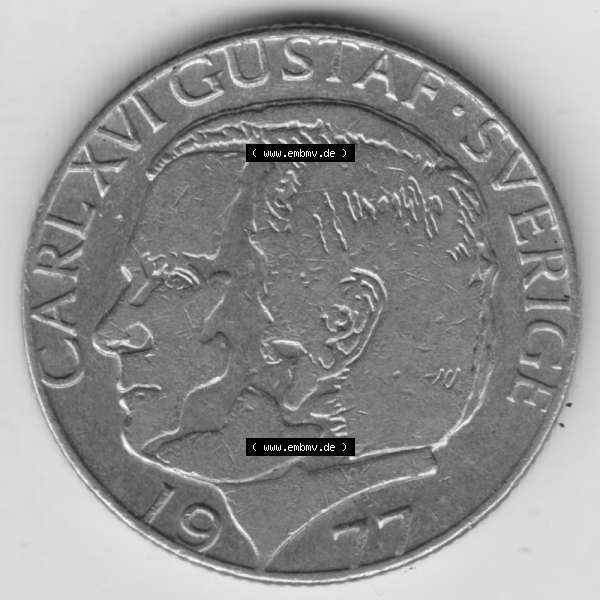 Grau bzw. s/w Münzen Schweden Umlaufmünze 1976-1981, 1 Krone 1977, Bild mit Vorderseite der Münze als Bildmaterial Sammlung Graustufen