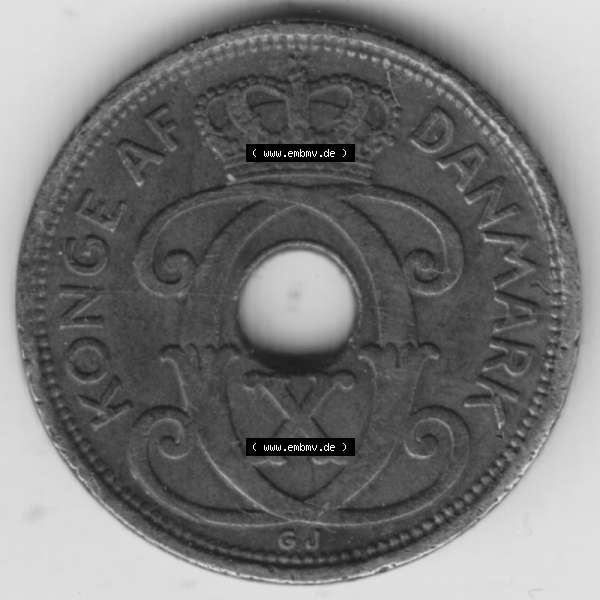 Grau bzw. s/w Münzen Dänemark Umlaufmünze 1926-1940, 1 Öre 1936. Vorderseite der alten dänischen Umlaufmünze aus Dänemark zum katalogisieren und verwalten im Münzen-Katalog... Sammlung Graustufen