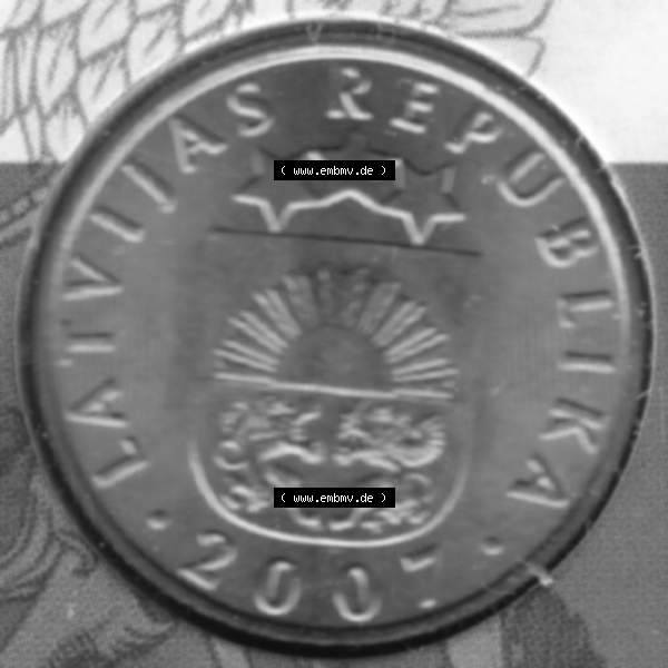 Grau bzw. s/w Münzen Lettland Umlaufmünze 1992-2009, 20 Centimes 2007, Bild mit Vorderseite der Münze als Bildmaterial Sammlung Graustufen