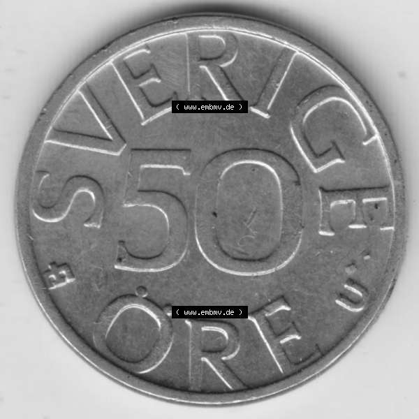 Grau bzw. s/w Münzen Schweden Umlaufmünze 1976-1991, 50 Öre 1979, Bild mit Rückseite der Münze als Bildmaterial Sammlung Graustufen