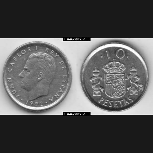 Grau bzw. s/w Münzen Spanien Umlaufmünze 1992-1992, 10 Peseten 1992, Bild mit Vollansicht als Bildmaterial Sammlung Graustufen