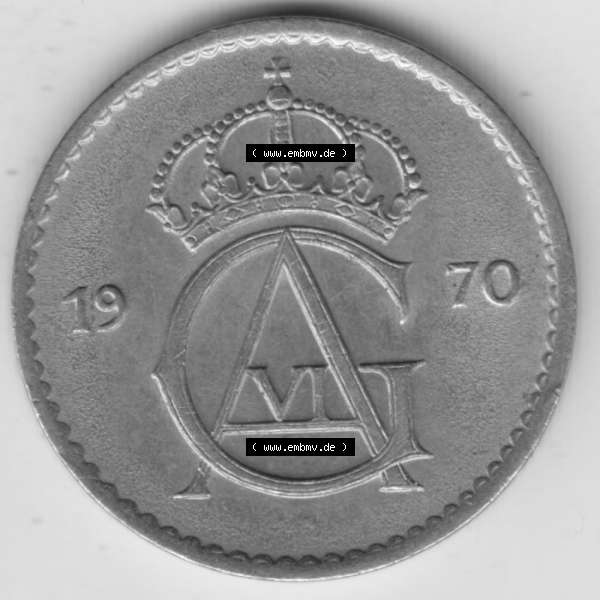 Grau bzw. s/w Münzen Schweden Umlaufmünze 1962-1973, 50 Öre 1970, Bild mit Vorderseite der Münze als Bildmaterial Sammlung Graustufen