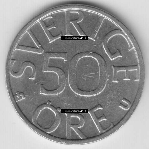 Grau bzw. s/w Münzen Schweden Umlaufmünze 1976-1991, 50 Öre 1985, Bild mit Rückseite der Münze als Bildmaterial Sammlung Graustufen
