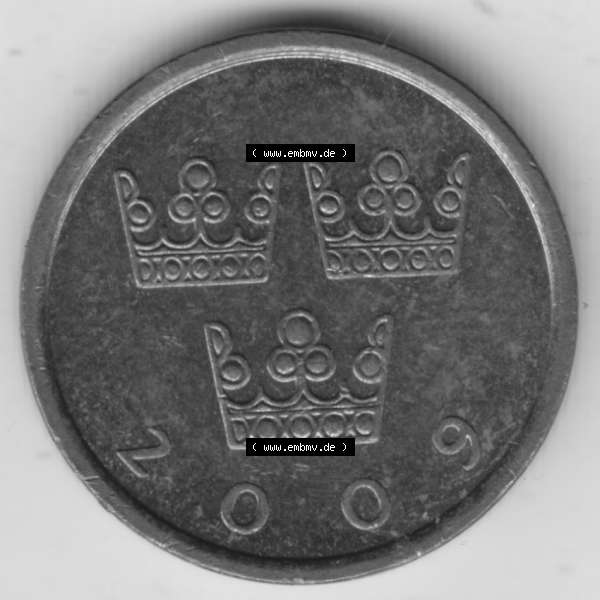 Grau bzw. s/w Münzen Schweden Umlaufmünze 1992-2009, 50 Öre 2009, Bild mit Vorderseite der Münze als Bildmaterial Sammlung Graustufen