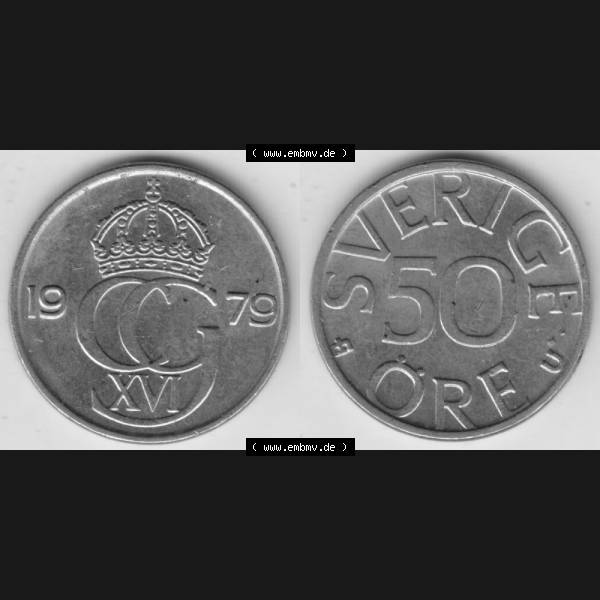 Grau bzw. s/w Münzen Schweden Umlaufmünze 1976-1991, 50 Öre 1979, Bild mit Vollansicht als Bildmaterial Sammlung Graustufen