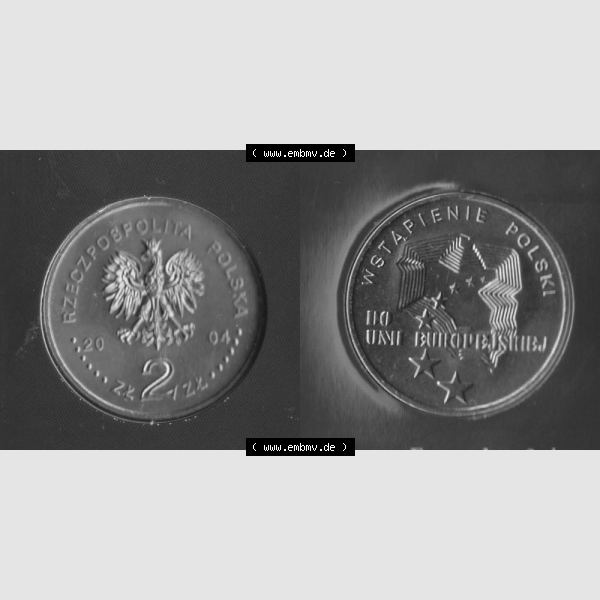 Grau bzw. s/w Münzen Polen KMS Umlaufmünze 2004, 2 Zloty, Bild mit Vollansicht als Bildmaterial Sammlung Graustufen