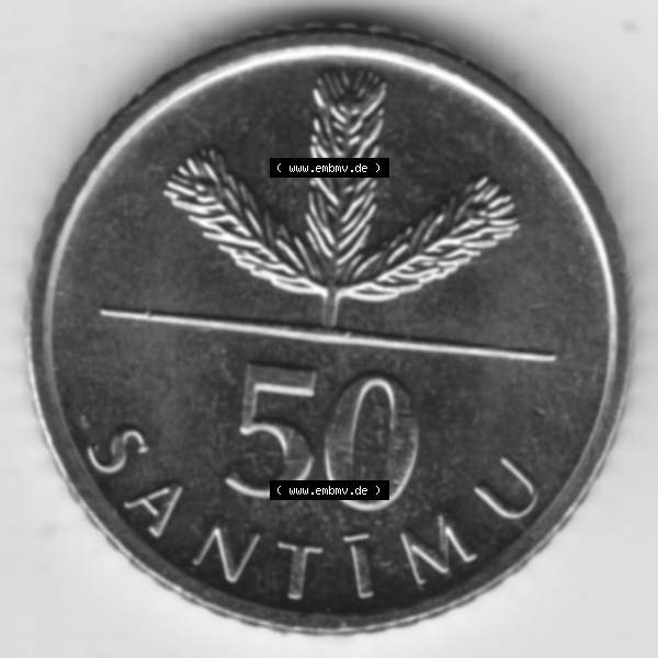 Grau bzw. s/w Münzen Lettland Umlaufmünze 1992-2009, 50 Santimu 2007, Bild mit Rückseite der Münze als Bildmaterial Sammlung Graustufen