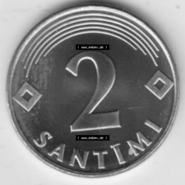 Grau bzw. s/w Münzen Lettland Umlaufmünze 1992-2009, 2 Santimi 2000, Bild mit Rückseite der Münze als Bildmaterial Sammlung Graustufen