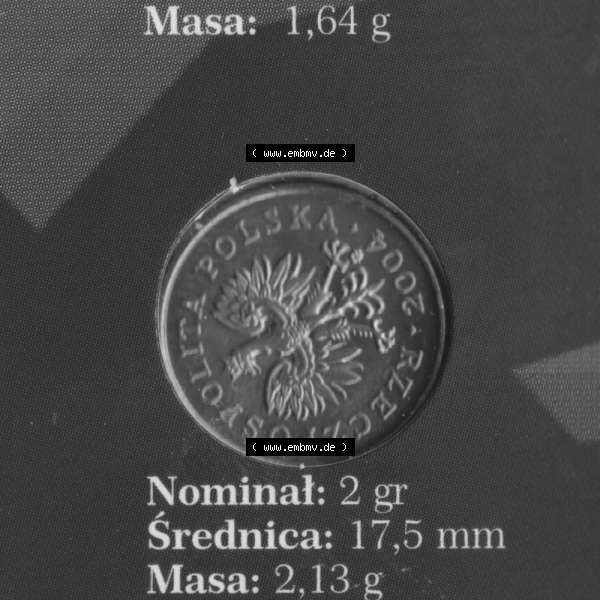 Grau bzw. s/w Münzen Polen KMS Umlaufmünze 2004, 2 Groszy (1) Sammlung Graustufen