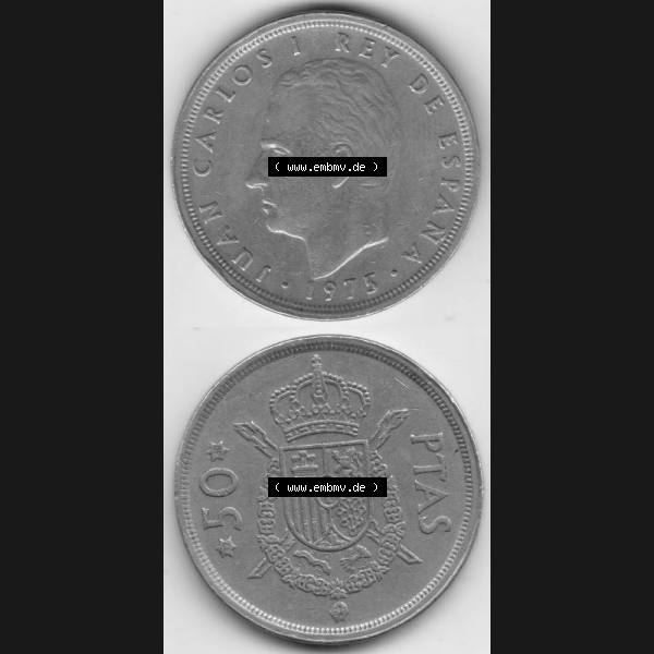 Grau bzw. s/w Münzen Spanien Umlaufmünze 1975, 1976-1980, 50 PTas, Peseten 1980, Münze aus Spanien, Umlaufmünze / aus Zahlungsverkehr mit Münzseiten Vertikal... Sammlung Graustufen