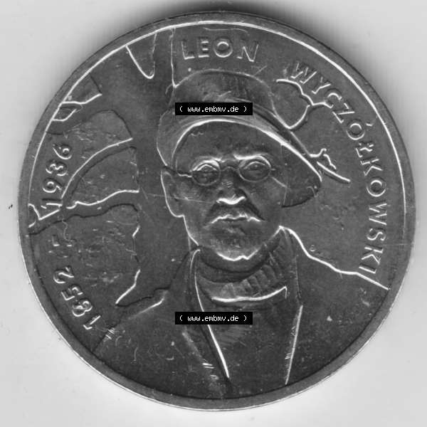 Grau bzw. s/w Münzen Polen Gedenkmünze 2007-2007, 2 Zloty, Polnische Maler - Leon Wyczolkowski, Bild mit Rückseite der Münze als Bildmaterial Sammlung Graustufen