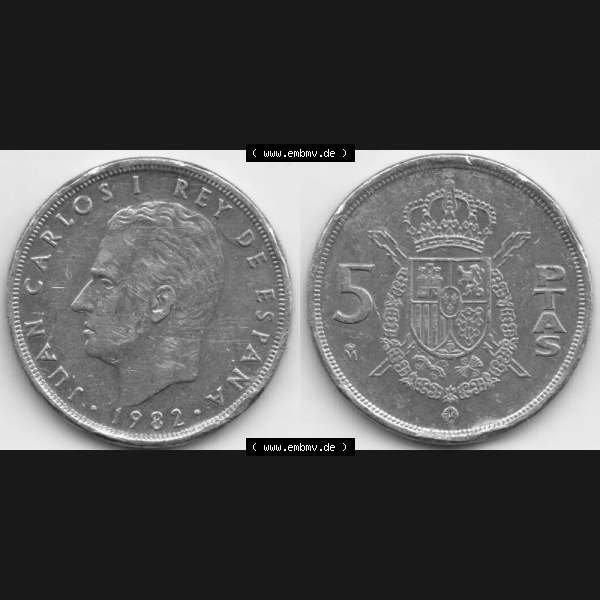 Grau bzw. s/w Münzen Spanien Umlaufmünze 1982-1989, 5 PETAS, Peseten 1982 (3) Sammlung Graustufen