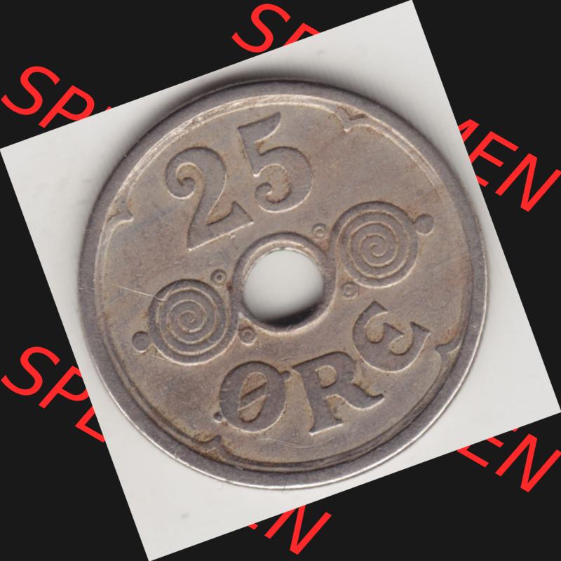 Münzen Dänemark Umlaufmünze 1924-1947, 25 Öre 1924. Rückseite der alten dänischen Umlaufmünze aus Dänemark zum katalogisieren und verwalten im Münzen-Katalog... Sammlung