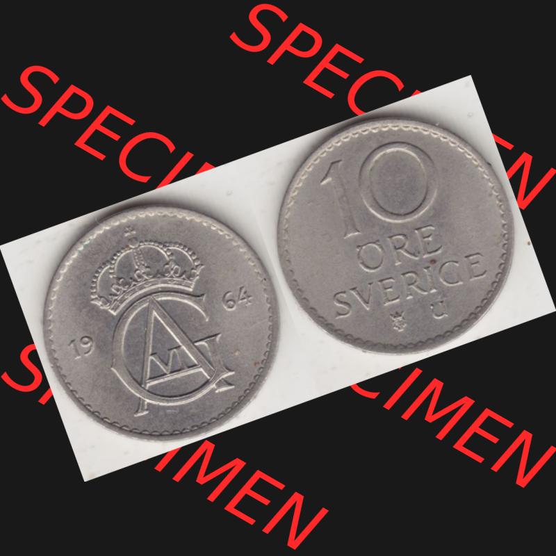 Münzen Schweden Umlaufmünze 1962-1973, 10 Öre 1964. Münzen aus Schweden als Bildmaterial für Sammler und Münzen-Webseiten hier im online Katalog und Datenbank... Sammlung