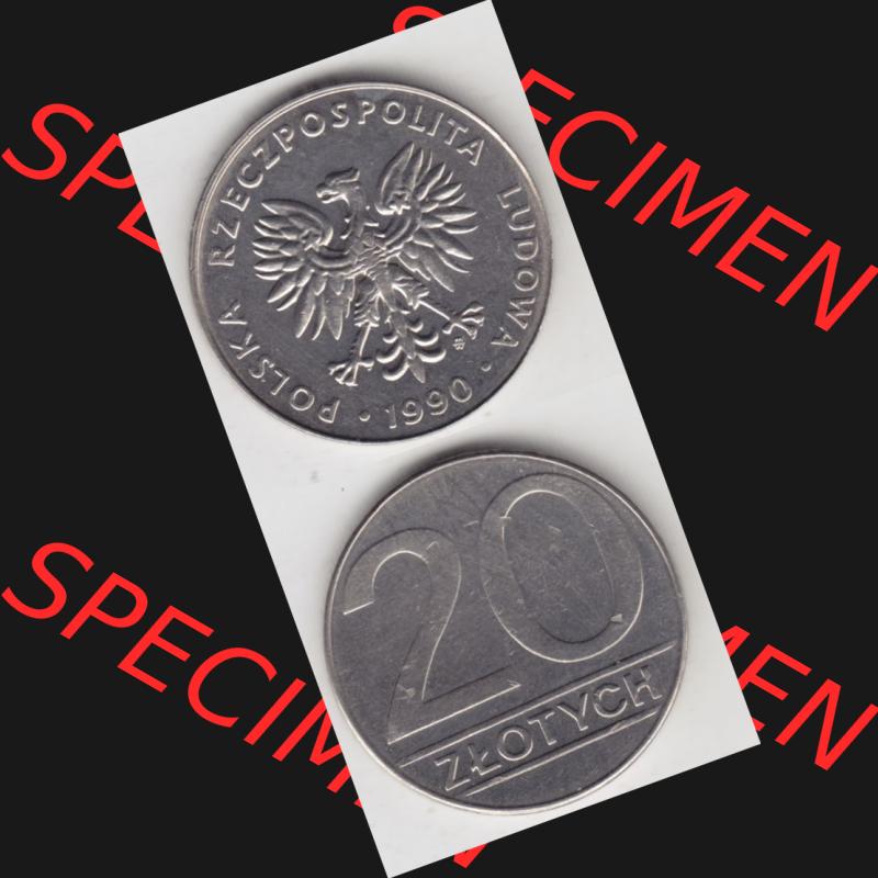 Münzen Polen Umlaufmünze 1989-1990, 20 Zlotych 1990, Münzseiten Untereinander als Bildmaterial Sammlung