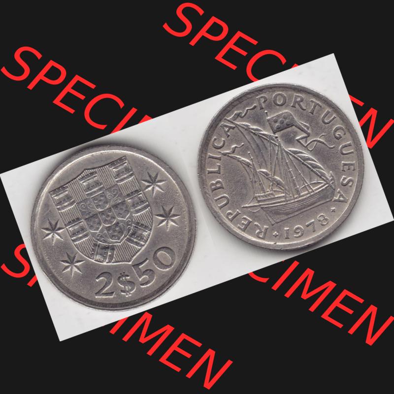 Münzen Portugal Umlaufmünze 1963-1985, 2,50 Escudos 1978. Vorderseite und Rückseite auf einen Bild/Foto der portugiesischen Umlaufmünze aus Portugal vor der Euro-Einführung... Sammlung