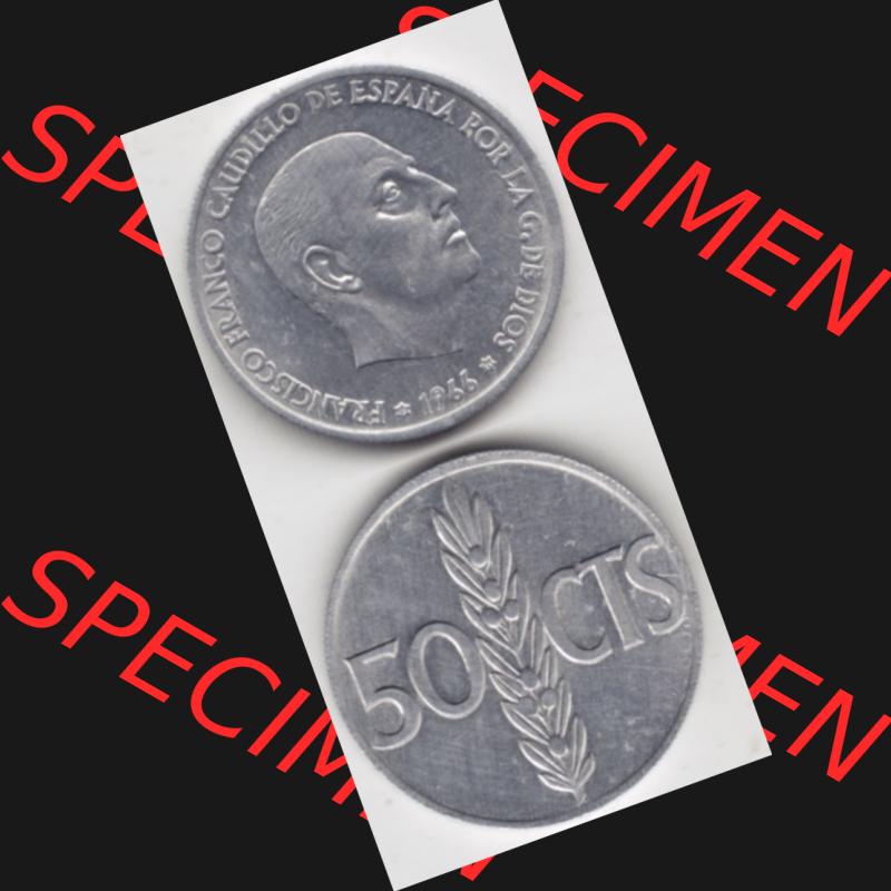Münzen Spanien Umlaufmünze 1966-1966, 50 Centomis, Münze aus Spanien, Umlaufmünze / aus Zahlungsverkehr mit Münzseiten Vertikal / Untereinander auf einen... Sammlung