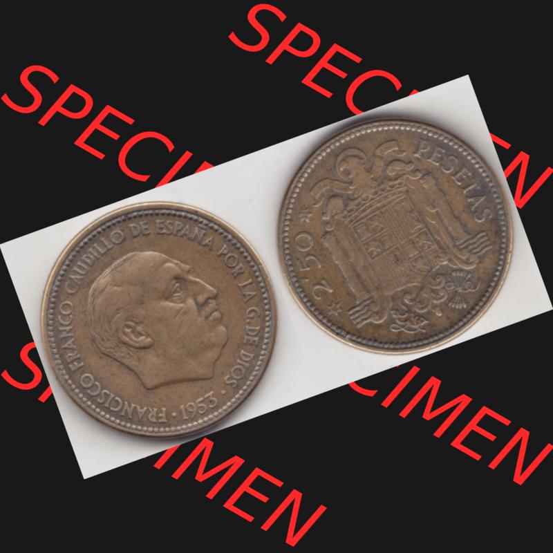 Münzen Spanien Umlaufmünze 1953-1953, 2,50 Peseten 1953, Bild mit Vollansicht als Bildmaterial Sammlung