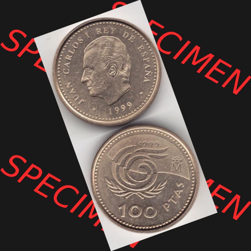 Münzen Spanien Umlaufmünze 1999-1999, 100 Ptas, Peseten 1999, Münze aus Spanien, Umlaufmünze / aus Zahlungsverkehr mit Münzseiten Vertikal / Untereinander... Sammlung
