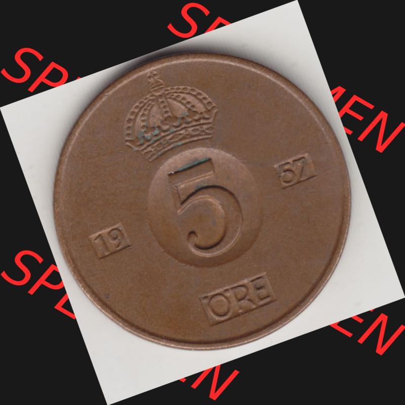 Münzen Schweden Umlaufmünze 1952-1971, 5 Öre 1957, Bild mit Rückseite der Münze als Bildmaterial Sammlung