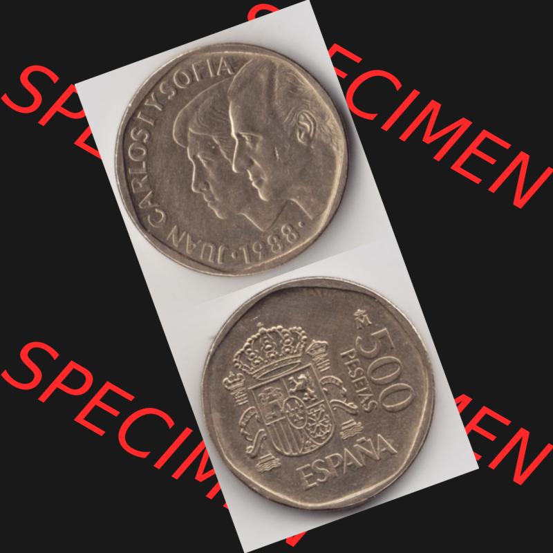 Münzen Spanien Umlaufmünze 1987-1990, 500 Peseten 1988, Münze aus Spanien, Umlaufmünze / aus Zahlungsverkehr mit Münzseiten Vertikal / Untereinander auf... Sammlung