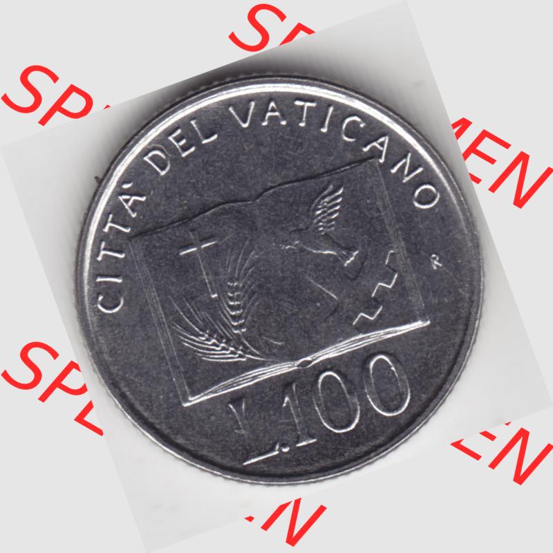 Münzen Vatikan / Vatikanstadt Umlaufmünze 1992-1992, 100 Lire Papst Giovanni Paolo II, Bild mit Rückseite der Münze als Bildmaterial. Münze aus dem Vatikan... Sammlung