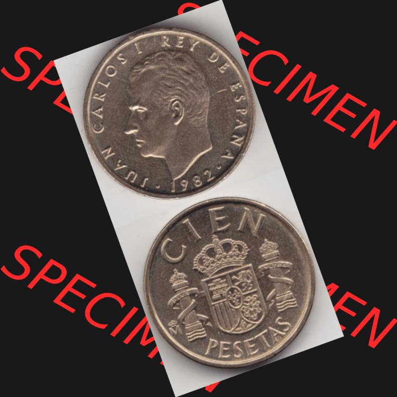 Münzen Spanien Umlaufmünze 1982-1990, 100 Cien Peseten 1982, Münze aus Spanien, Umlaufmünze / aus Zahlungsverkehr mit Münzseiten Vertikal / Untereinander... Sammlung