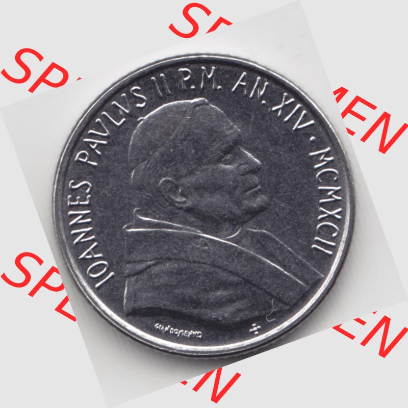 Münzen Vatikan / Vatikanstadt Umlaufmünze 1992-1992, 100 Lire Papst Giovanni Paolo II, Bild mit Vorderseite der Münze als Bildmaterial. Münze aus dem Vatikan... Sammlung