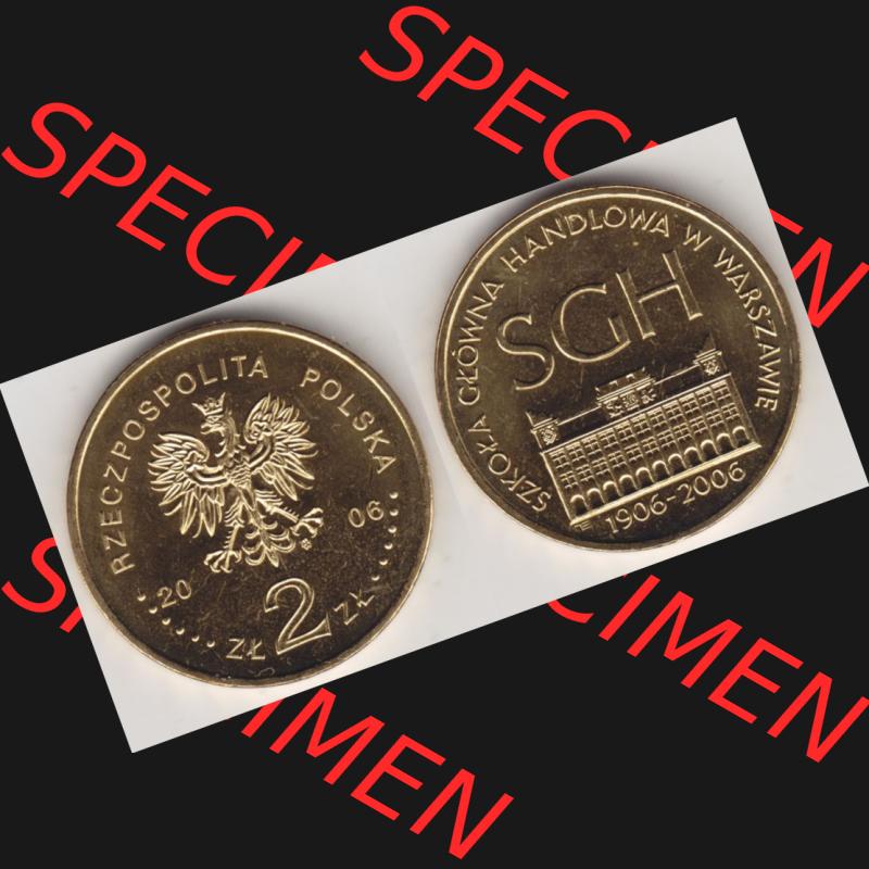 Münzen Polen Gedenkmünze 2006-2006, 2 Zloty, 100 Jahre Warschauer Hochschule für Wirtschaft, Bild mit Vollansicht als Bildmaterial Sammlung