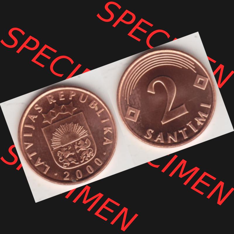 Münzen Lettland Umlaufmünze 1992-2009, 2 Santimi 2000, Bild mit horizontaler Vollansicht als Bildmaterial Sammlung