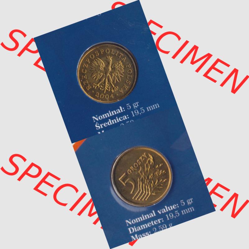 Münzen Polen KMS Umlaufmünze 2004, 5 Groszy, Münzseiten Untereinander als Bildmaterial Sammlung