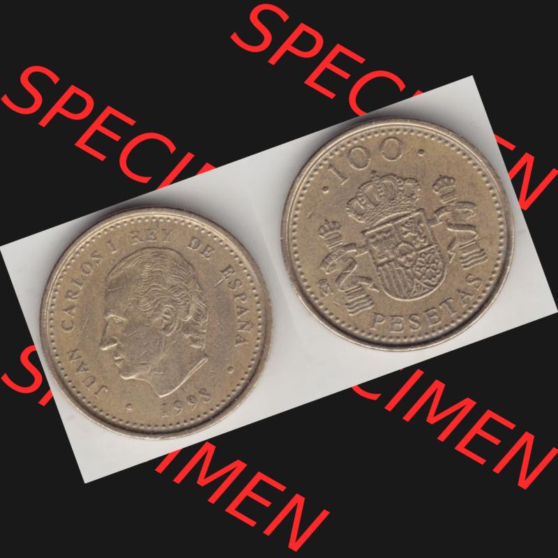 Münzen Spanien Umlaufmünze 1998-2000, 100 Pesetas - Peseten 1998, Bild mit Vollansicht als Bildmaterial Sammlung