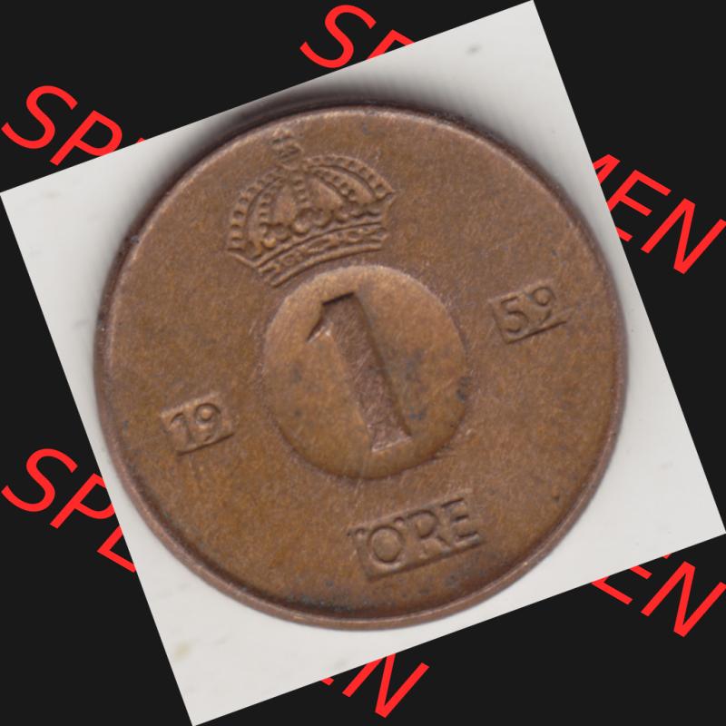 Münzen Schweden Umlaufmünze 1952-1971, 1 Öre 1959. Münzen aus Schweden als Bildmaterial für Sammler und Münzen-Webseiten hier im online Katalog und Datenbank... Sammlung