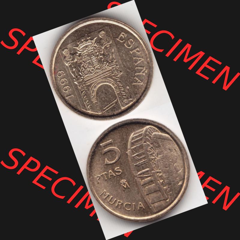 Münzen Spanien Umlaufmünze 1999-1999, 5 Ptas, Peseten 1999, Münze aus Spanien, Umlaufmünze / aus Zahlungsverkehr mit Münzseiten Vertikal / Untereinander... Sammlung