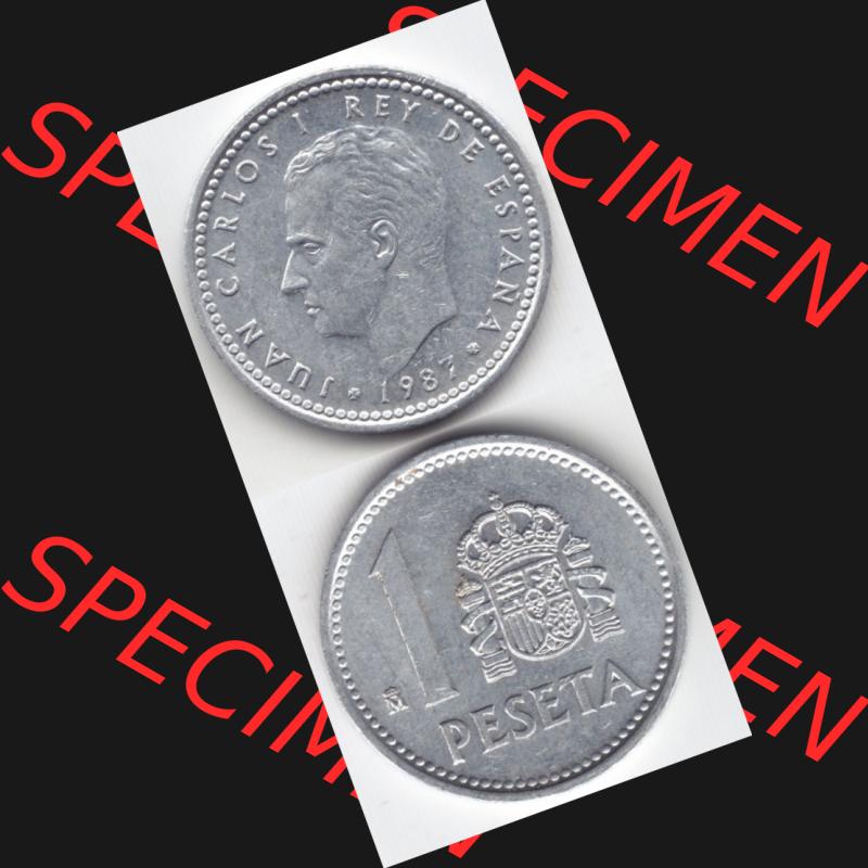 Münzen Spanien Umlaufmünze 1982-1989, 1 Peseta, 1 Pesete 1987, Münze aus Spanien, Umlaufmünze / aus Zahlungsverkehr mit Münzseiten Vertikal / Untereinander... Sammlung
