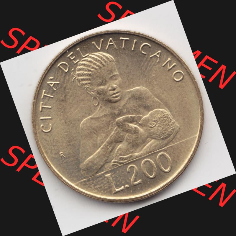 Münzen Vatikan / Vatikanstadt Umlaufmünze 1992-1992, 200 Lire Papst Giovanni Paolo II, Bild mit Rückseite der Münze als Bildmaterial. Münze aus dem Vatikan... Sammlung