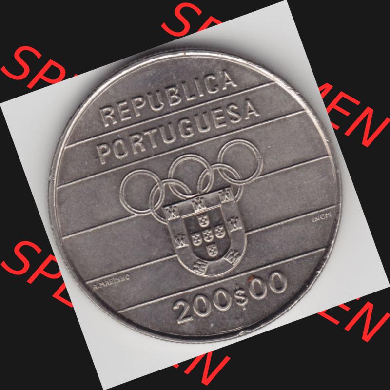 Münzen Portugal Gedenkmünze 1992-1992, 200 Escudo, XXV Jogos Olimpicos. Vorderseite der Gedenkmünze aus Portugal zum katalogisieren im Münzen-Katalog und der Verwaltung... Sammlung