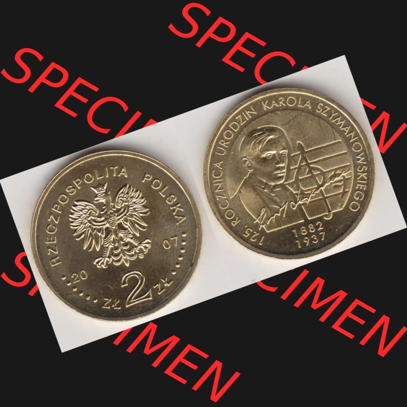 Münzen Polen Gedenkmünze 2007-2007, 2 Zloty, 125. Geburtstag von Karol Szymanowski, Bild mit Vollansicht als Bildmaterial Sammlung