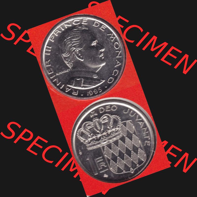 Münzen Monaco Umlaufmünze 1960-1995, 1 Fr, Franc, Franken Rainier III Prince de Monaco I. 1995, Münzseiten Untereinander als Bildmaterial Sammlung