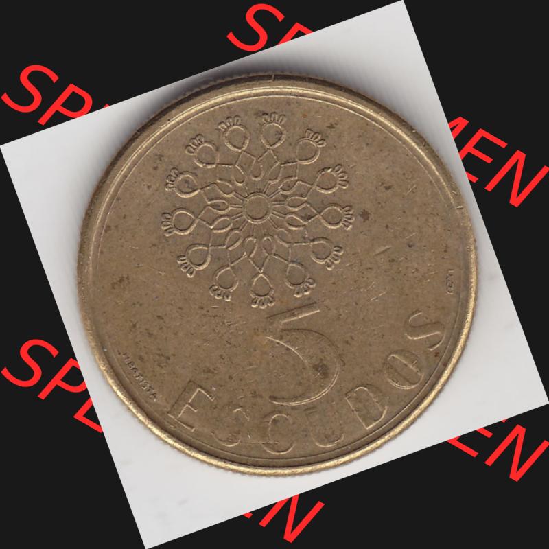 Münzen Portugal Umlaufmünze 1986-2001, 5 Escudos 1990. Vorderseite der Escudo Umlaufmünze aus Portugal vor EInführung der Euromünzen in Portugal zum katalogisieren... Sammlung