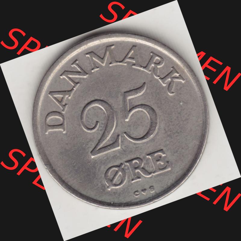 Münzen Dänemark Umlaufmünze 1948-1960, 25 Öre 1958. Rückseite der alten dänischen Umlaufmünze aus Dänemark zum katalogisieren und verwalten im Münzen-Katalog... Sammlung